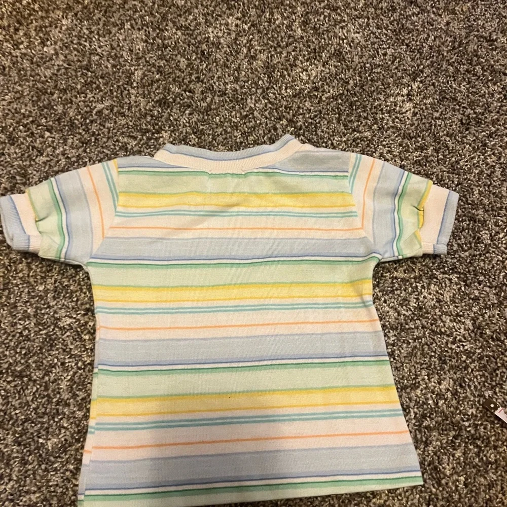 Vintage Health-Tex Overalls Outfit 18 Month Boy Blue Shoe USA Made Striped‎ 90s